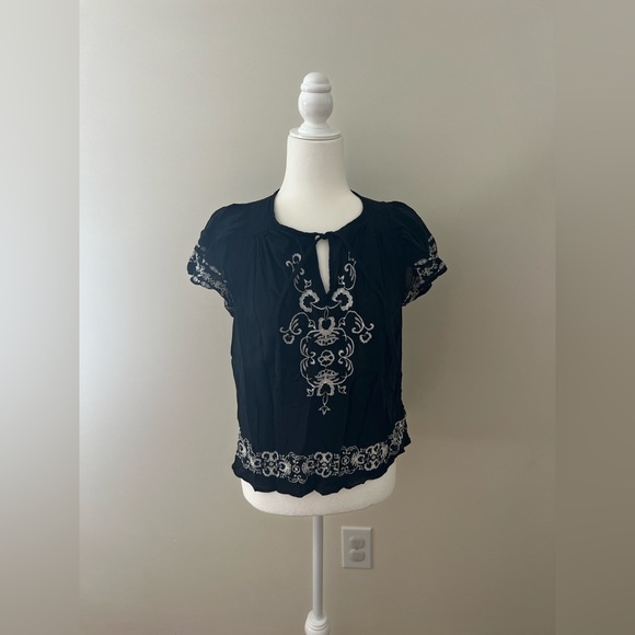 Embroidered Flutter-Sleeve Top - Picture 2 of 7